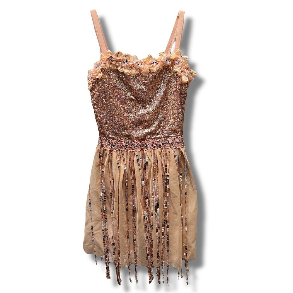 Weismann Sequin Fringe Dress Sparkly Tassel Bodysuit for Dance Performance M